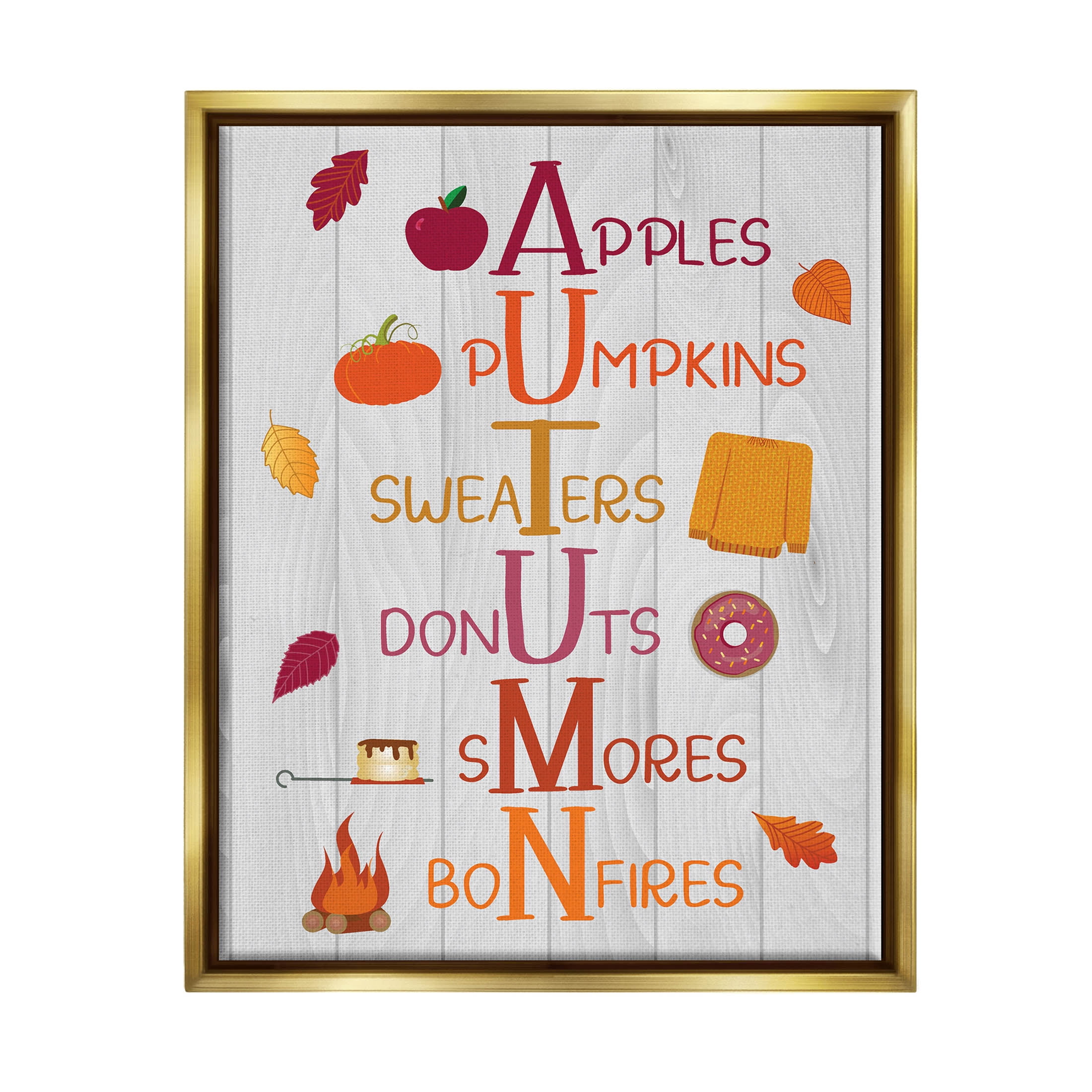 Autumn Letters Seasonal Words Holiday Graphic Art Metallic Gold Framed Art Print Wall Art
