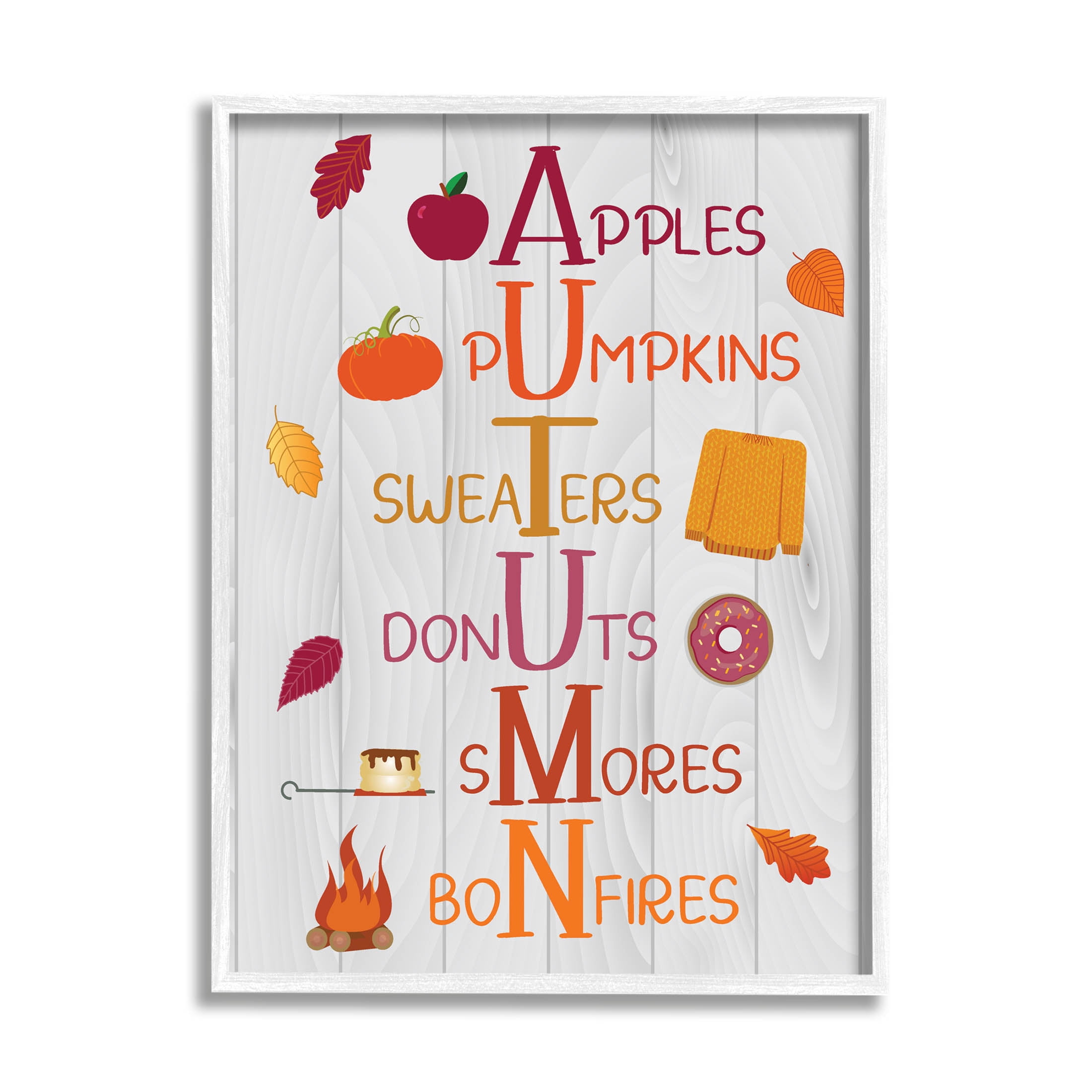 Autumn Letters Seasonal Words Holiday Graphic Art White Framed Art Print Wall Art