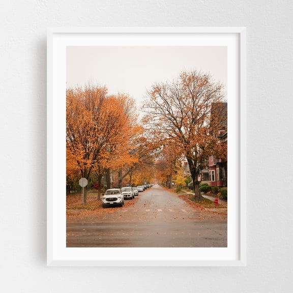 Autumn on Lexington Ave, Buffalo - Buffalo New York Photography Autumn Street Photography City Scenic Landscape Rustic White Framed Wall Art Print 6 x 8 inches