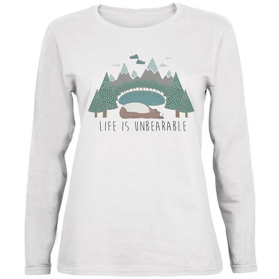 Autumn Life is Unbearable Bear Pun Ladies' Relaxed Jersey Long-Sleeve Tee White 2XL