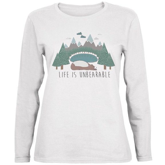 Autumn Life is Unbearable Bear Pun Ladies' Relaxed Jersey Long-Sleeve Tee White MD