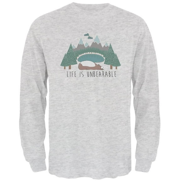 Autumn Life is Unbearable Bear Pun Mens Long Sleeve T Shirt Light Heather Grey MD