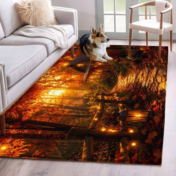 Cabin Styel Rug Autumn Log Cabin Area Rugs 2.7x5ft Rustic Country Stone Path String ...