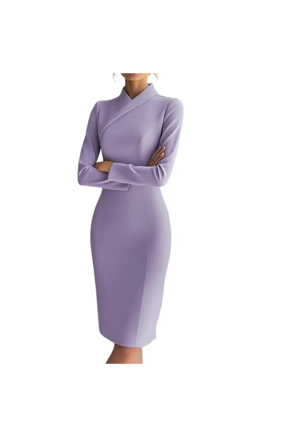 Autumn Long Sleeve Bodycon Elegant Dress Woman Sexy V Neck High Waist Office Pencil Dress Fashoin Solid Pocket Slim Midi Dresses
