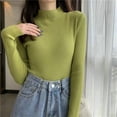 thumbnail image 1 of Autumn Long Sleeve Women's Sweaters Thin Turtleneck Stretch Matte Blue Knitted Pullover Sweater Tops Free Size Style 2-green One Size, 1 of 6