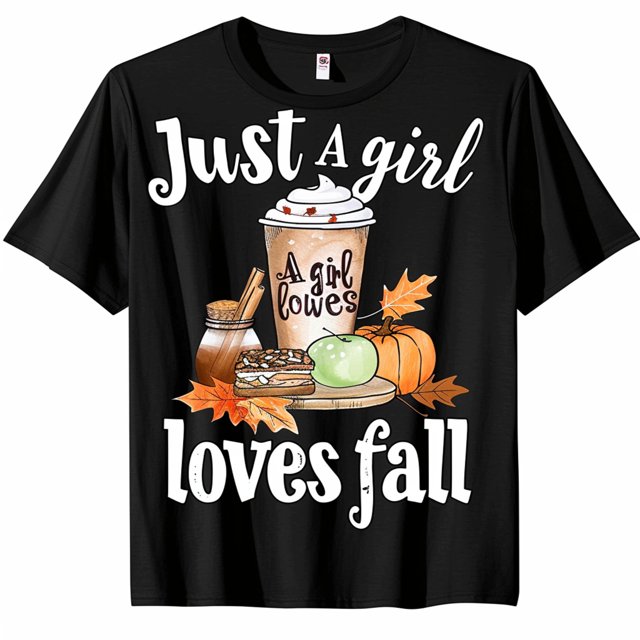 Autumn Lover's Delight Black T Shirt Just A Girl Who Loves Fall with