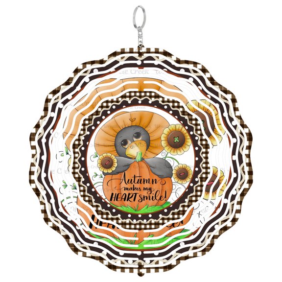 Autumn Makes My Heart Smile Turkey 3D Wind Spinner Hanging, UV Printed Tinplate, Sunflower Fall Decor, Harvest Gift, Ro