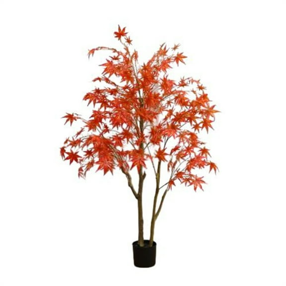 Autumn Maple Artificial Fall Tree In Plastic Pot, 3.9ft/4.9ft/5.9ft Faux Red Maple Leaves Silk Maple Tree For Fall Party Home Decoration Thanksgiving Harvest