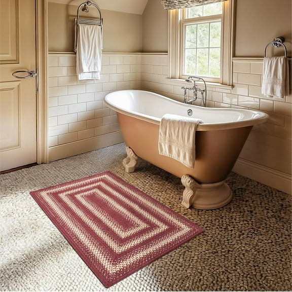 Autumn Maple Burgundy and Tan Small Braided Rug, Jute, 2x3' Rectangle - Rustic Primitive Decor for Kitchen, Bathroom, Everywhere