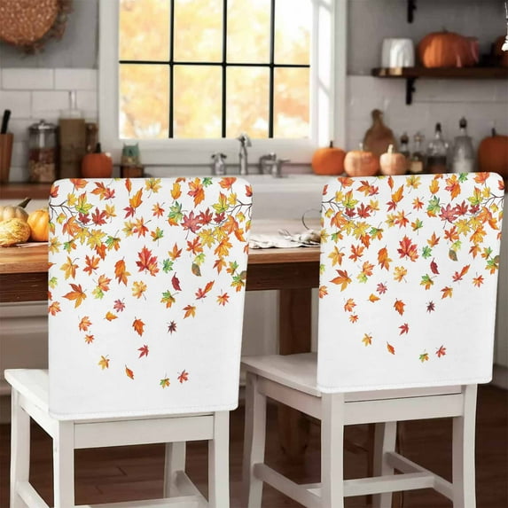 Autumn Maple Chair Covers Set of 6 Leaf Thanksgiving Botanical Fallen Leaves Chair Back Covers Stretch Removable Washable Slipcovers Protector for Dining Room Kitchen Party Decor