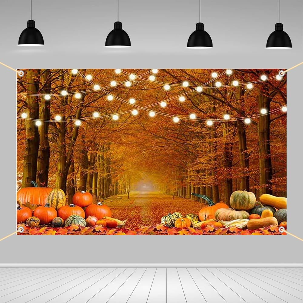 Autumn Maple Forest Photography Backdrop - 10x8ft Fall Harvest Pumpkin Thanksgiving Photo Background