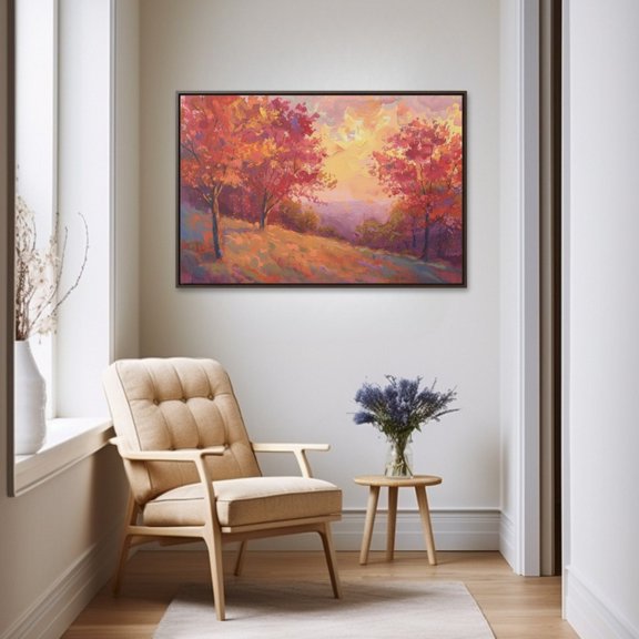 Autumn Maple Forest Pastel Sunset Landscape Wall Decor Unframed Paper Print