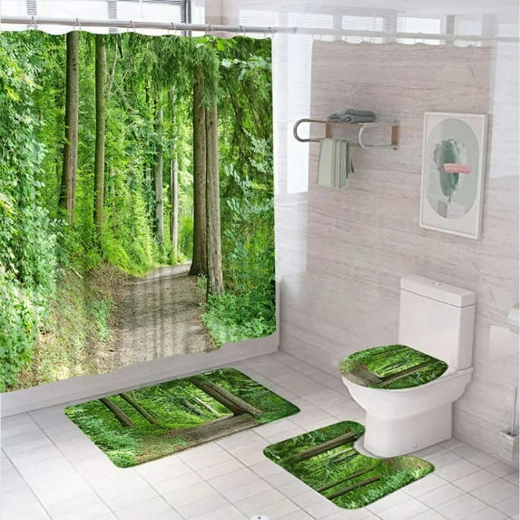 Autumn Maple Forest Shower Curtain Sets Natural Scenery Tree Bathroom Curtains Non-Slip Bath Mat Pedestal Rug Lid Toilet Covers