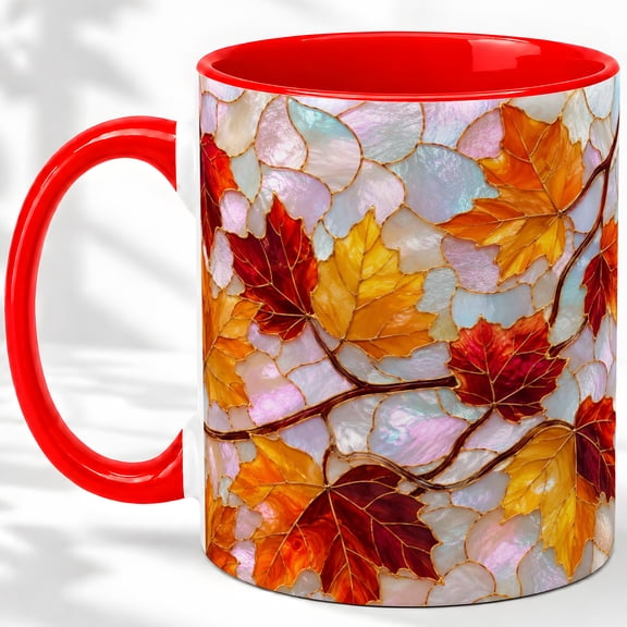 Autumn Maple Leaf Accent Mug, 11oz Ceramic Coffee Cup for Fall Lovers