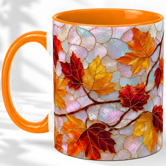 Autumn Maple Leaf Accent Mug, 11oz Ceramic Coffee Cup for Fall Lovers