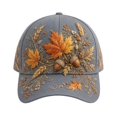 thumbnail image 1 of Autumn Maple Leaf Acorn Baseball Cap Fall Wheat Foliage Printed Adjustable Peaked Cap For Outdoor Gardening Camping Travel Daily Wear(Blue-55~60cm), 1 of 3