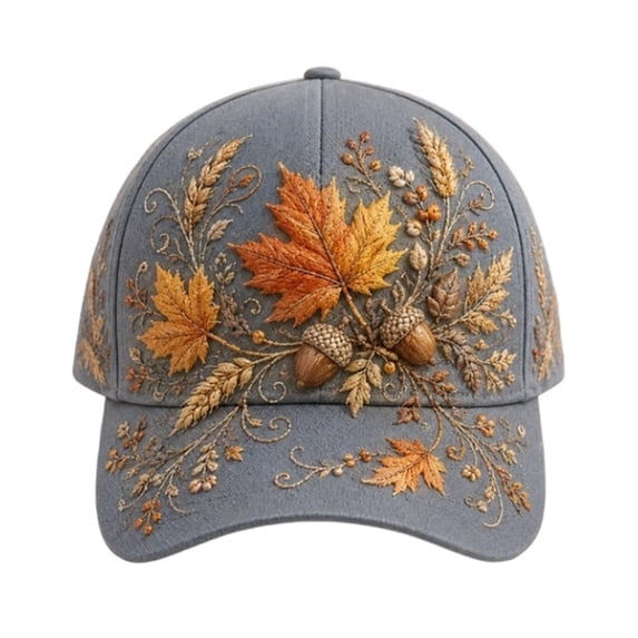 Autumn Maple Leaf Acorn Baseball Cap Fall Wheat Foliage Printed Adjustable Peaked Cap For Outdoor Gardening Camping Travel Daily Wear(Blue-55~60cm)