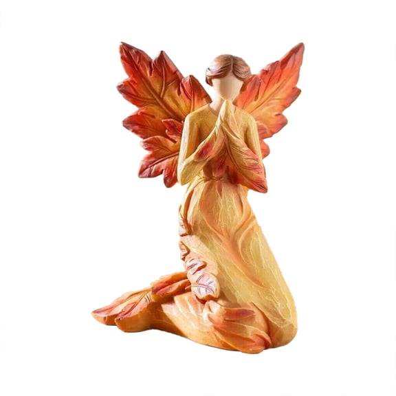 Autumn Maple Leaf Angel Resin Crafts, 6.5x7x10cm Hand-Painted Desktop Ornament for Home Garden Decor