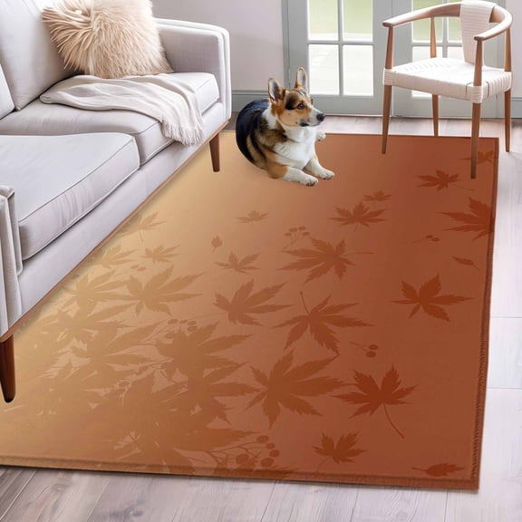 Autumn Maple Leaf Area Rug 4x6 Washable Rug Non Slip Gradient Brown Fallen Fruit Leaves Large Area Rug Indoor Floor Carpet for Entryway Bedroom Kitchen Living Room Home Office Dining Room Nursery