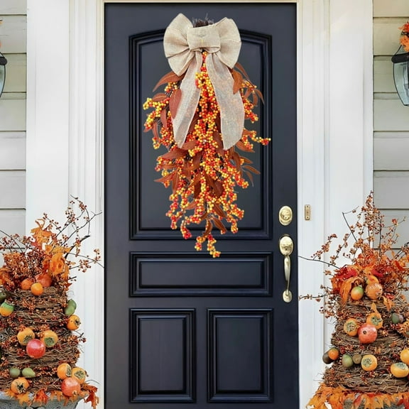 Autumn Maple Leaf Berry Teardrop Wreath Door Hanging Wall Hanging Home Decoration Pendant