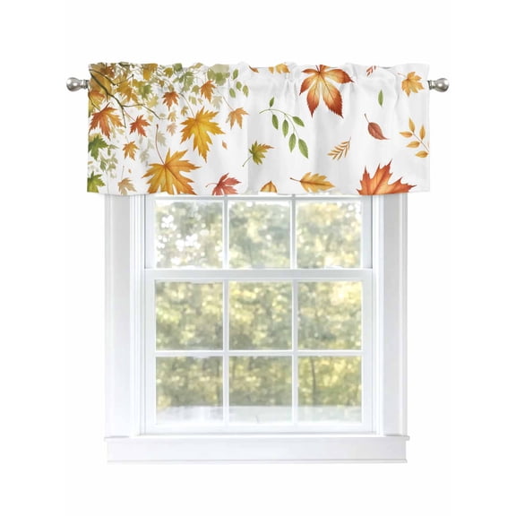 Autumn Maple Leaf Curtain Valances for Windows, Fall Thanksgiving Window Valances, Window Treatment Rod Pocket Valance Curtains for Living Room/Kitchen/Bedroom/Bathroom, 54x18inch