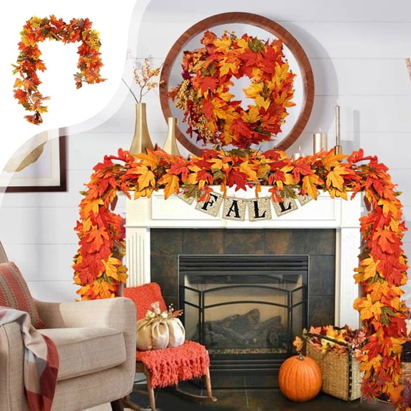 Autumn Maple Leaf Garland, 68.9 Inch Fall Leaf Vine for Home Staircase Window Door Thanksgiving Decor