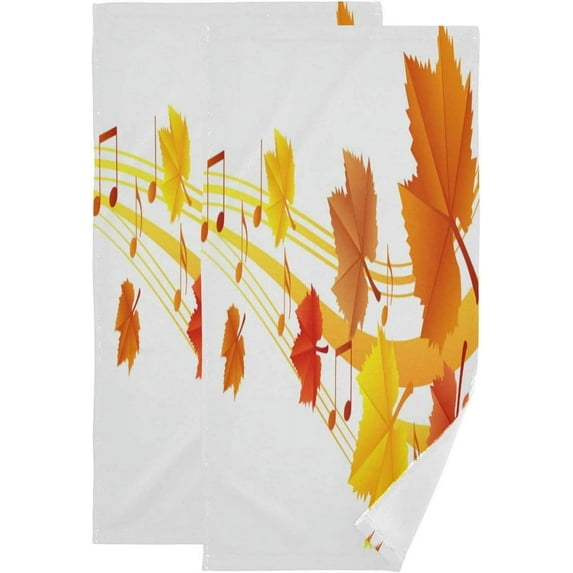 Autumn Maple Leaf Hand Towels, Golden Music Note Kitchen Towel Ultra Soft and Absorbent,Decorative Fingertip Face Towel for Bathroom Hotel, 2 PCS, 28.3"x 14.4"