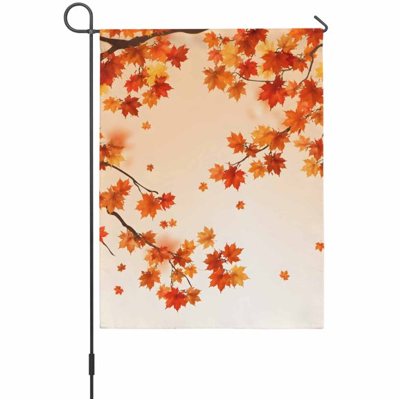 Autumn Maple Leaf House Flag 28 x 40 Inches, Thanksgiving Fall Leaves Orange Gradient Weather Proof Outdoor Patio Flags Double Sided Small House Decoration for Yard Lawn Outside Home