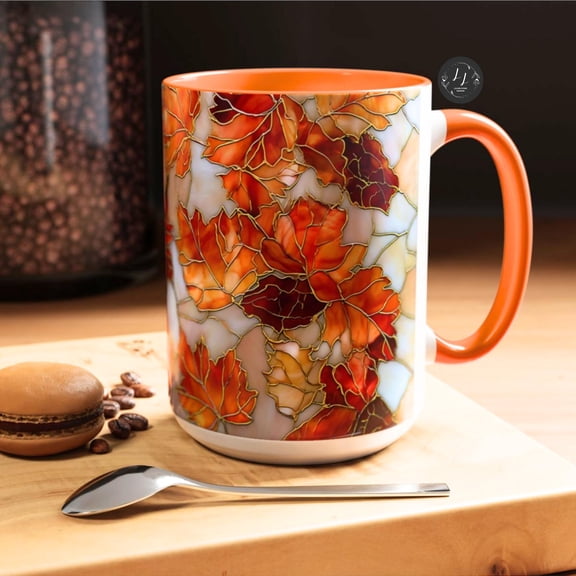 Autumn Maple Leaf Mug: Fall Stained Glass Effectcoffee Coffee Cup Ceramic Seasonl mug ThanksgivingGift,