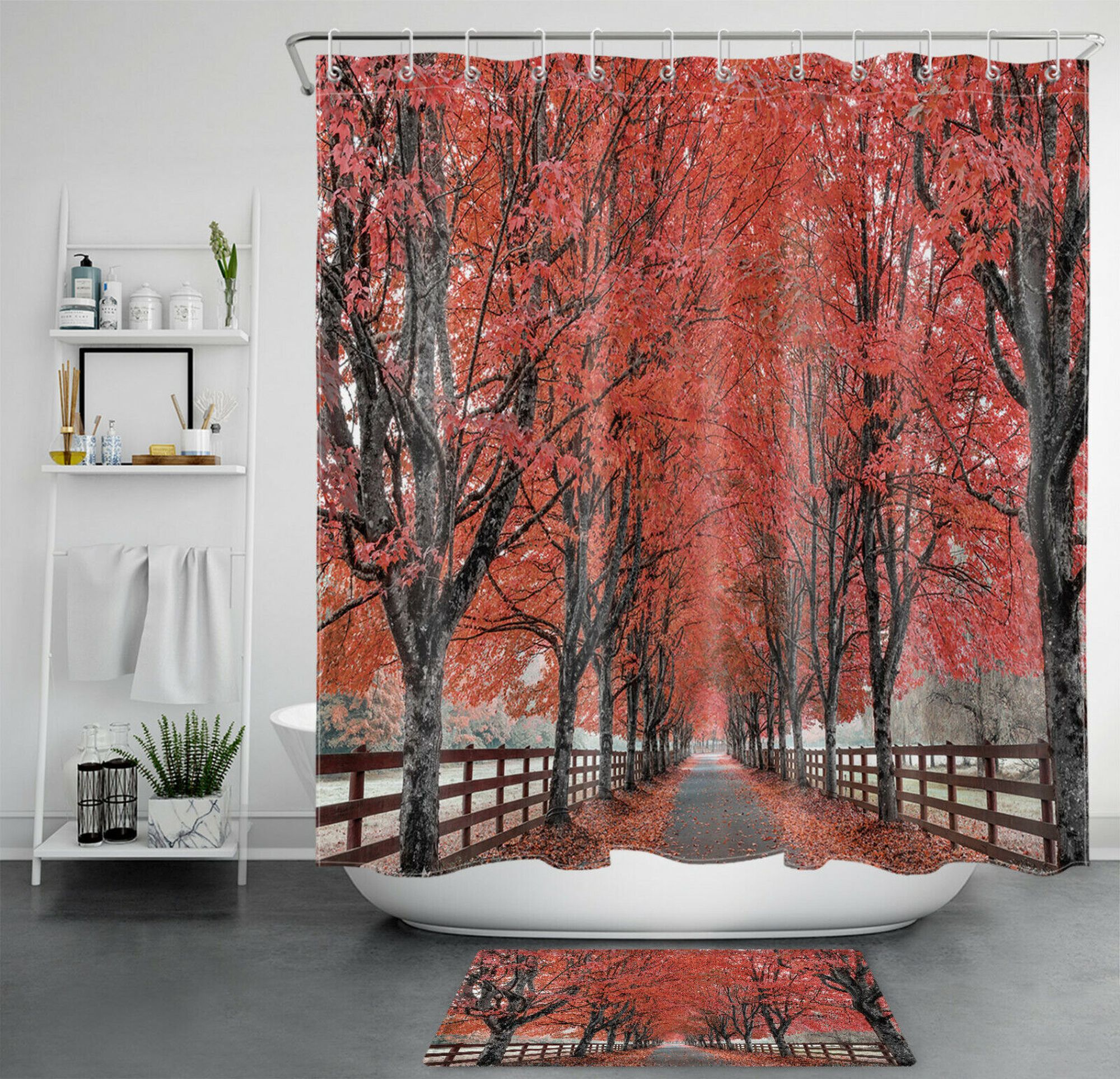 Autumn Maple Leaf Path Shower Curtain Enhance Your Bathroom with