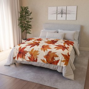 Autumn Maple Leaf Pattern 3D Print Fleece Throw Blanket, 280 GSM Polyester for Sofa, Bed and Living Room Decor