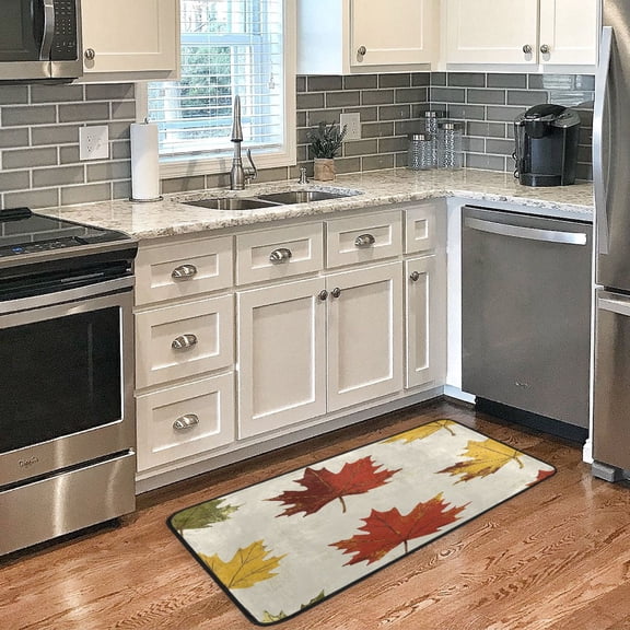 Autumn Maple Leaf Pattern Non Slip Long Door Mat 39''x20'' Soft, Absorbent, for Kitchen, Bathroom, and Bedroom