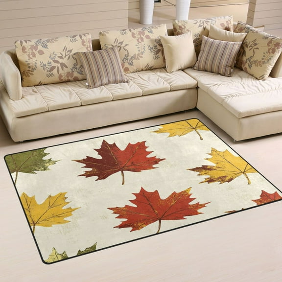 Autumn Maple Leaf Pattern Soft Polyester Area Rug 31''x20'', Non Slip, Memory Foam, Water Absorbent