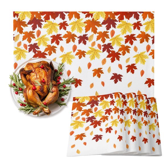 Autumn Maple Leaf Placemats Set of 6,Wipeable Washable Table Mats for Dining Tables, Thanksgiving Day Fall Leaves Place Mats for Kitchen Event Party Tabletop Decor
