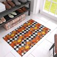 Autumn Maple Leaf Pumpkins on Check Plaid Indoor Door Mats,Non
