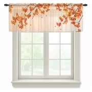 Autumn Maple Leaf Semi Sheer Valance Curtains, Thanksgiving Fall Leaves Orange Gradient Voile Valances Curtain Rod Pocket Small Window Treatment for Kitchen Bathroom Cafe 42"x12"