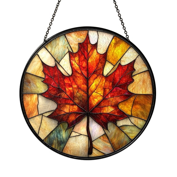 Autumn Maple Leaf Stained Glass Suncatcher, Fall Window Hanging Decor, Seasonal Nature Art Glass Panel Accent, Rustic Home Decoration, Unique Gift for Nature Lovers