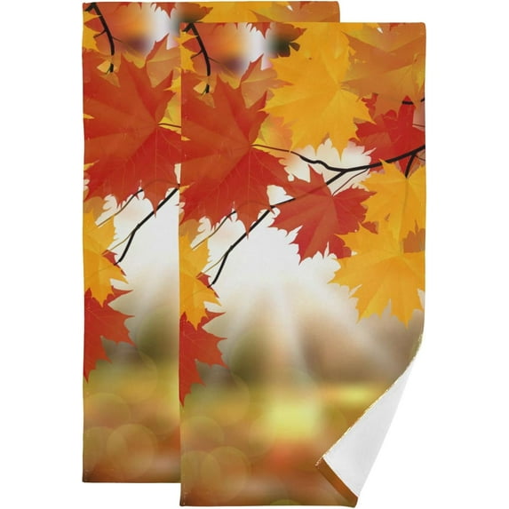 Autumn Maple Leaf Tree Hand Towels 2 PCS, Fall Sunshine Kitchen Towel Ultra Soft and Highly Absorbent,Decorative Fingertip Face Towel for Bathroom Hotel, 28.3"x14.4"