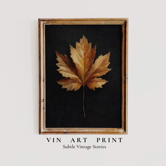 Autumn Maple Leaf Wall Art, Rustic Fall Botanical Print, Vintage Moody Leaf Artwork, Minimalist Nature Decor Home Decor #239, Stretched Canvas Size 12x18