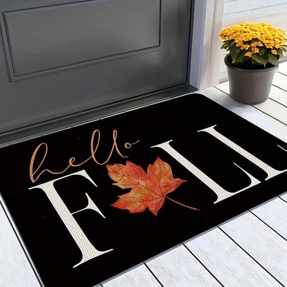 Autumn Maple Leaf Welcome Mat, Non Slip Washable Flannel Doormat, Soft Entry Mat for Entryway