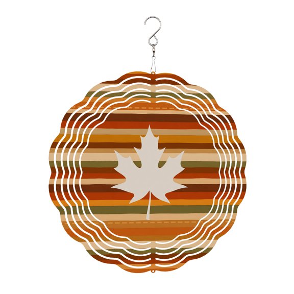 Autumn Maple Leaf Wind Spinner for Garden Yard 8In, Rustic Minimalist Orange Green Parallel Bands 3D Stainless Steel Kinetic Hanging Wind Spinners Rustproof Outdoor Decor for Lawn Patio Home