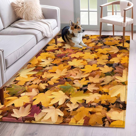 Autumn Maple Leaves Area Rug 4x6 Washable Rug Non Slip Fall Orange Deciduous Country Large Area Rug Indoor Floor Carpet for Entryway Bedroom Kitchen Living Room Home Office Dining Room Nursery