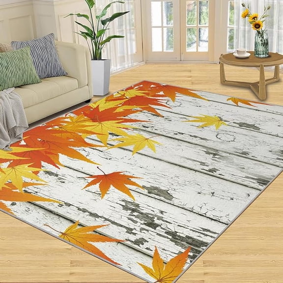 Autumn Maple Leaves Area Rug, Retro Country Style Living Room Rugs, Large Machine Washable Carpet for Bedroom Living Room Office Interior Decoration 2 x 3ft