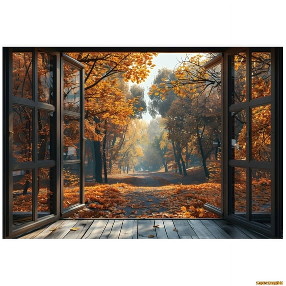 Autumn Maple Leaves Forest Window Backdrop Pumpkins Sunflower Baby Shower Family Party Photography Background r Photo Studio