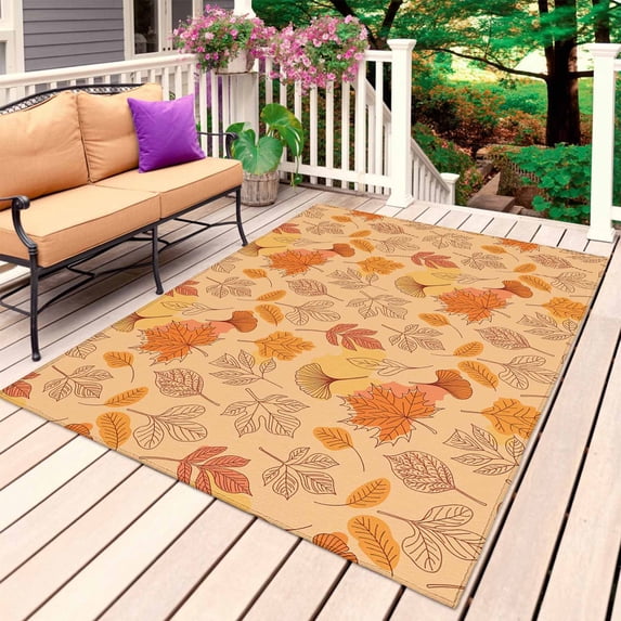 Autumn Maple Leaves Outdoor Rug for Patio/Deck/Porch, Non-Slip Large Area Rug 4 x 6 Ft, Vintage Orange Falling Leaf Plants Indoor Outdoor Rugs Washable Area Rugs, Reversible Camping Rug Carpet Runner