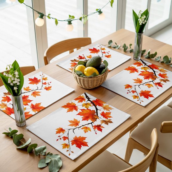 Autumn Maple Leaves Placemats Set of 4,Wipeable Washable Table Mats for Dining Tables, Thanksgiving Fall Leaf Place Mats for Kitchen Event Party Tabletop Decor
