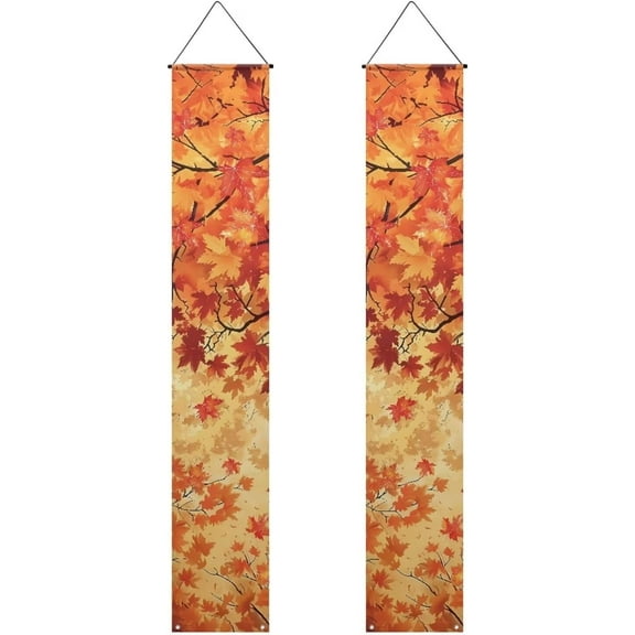 Autumn Maple Leaves Porch Banner Hello Fall Decor Thanksgiving Welcom Porch Banner Flag for Front Door Yard Garden