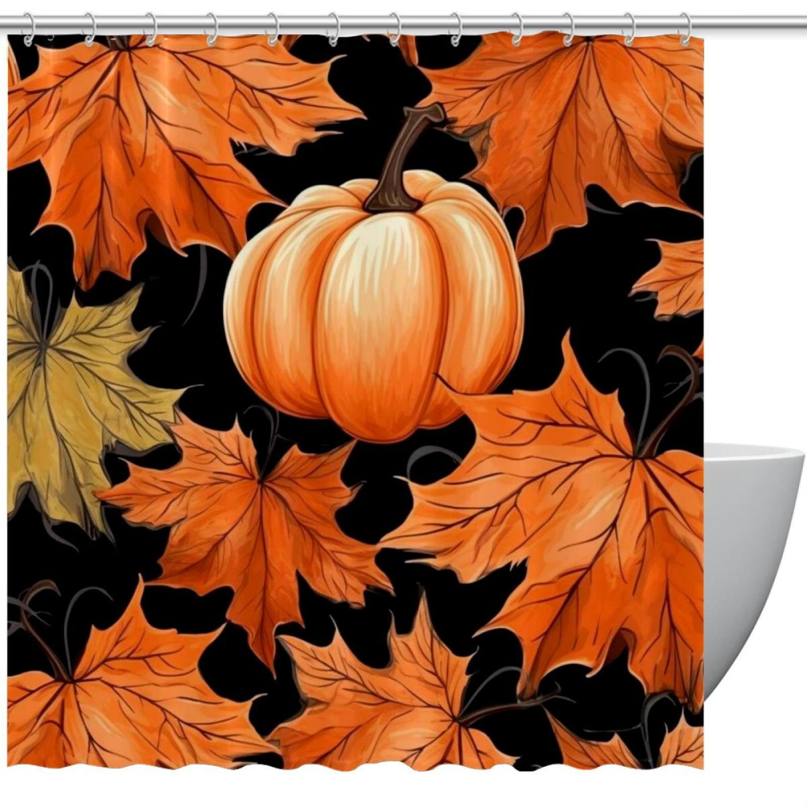 Autumn Maple Leaves Pumpkin Shower Curtain for Bathroom, 72x72 Inch