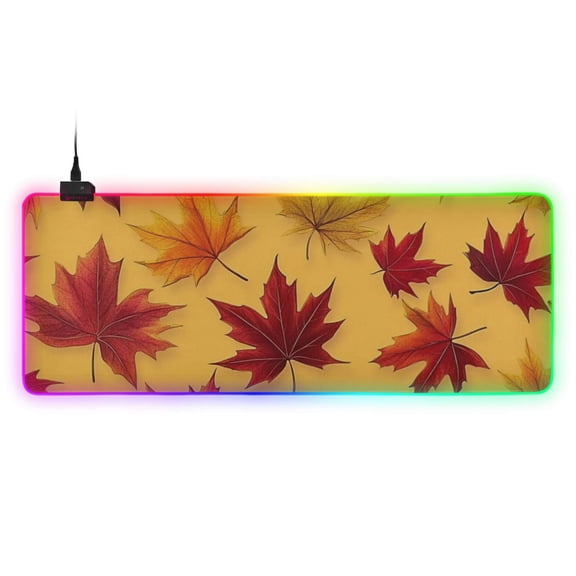 Autumn Maple Leaves RGB Gaming Mouse Pad Large Keyboard Mat Rubber Base 13 Light Modes
