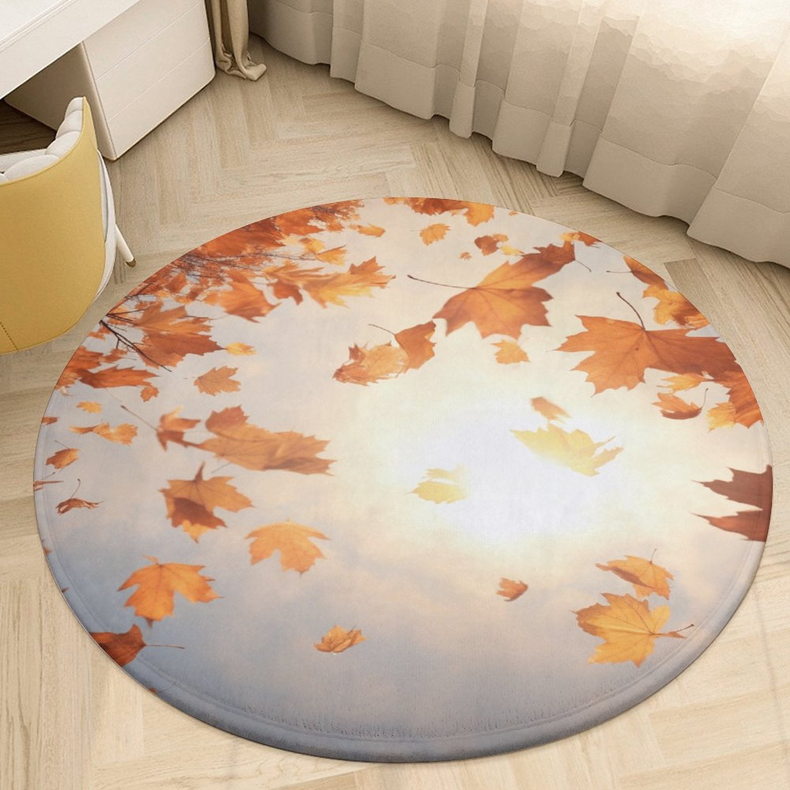 Round Autumn Rug Autumn Maple Leaves Round Area Rugs for Bedroom Living Room, 6FT Soft ...